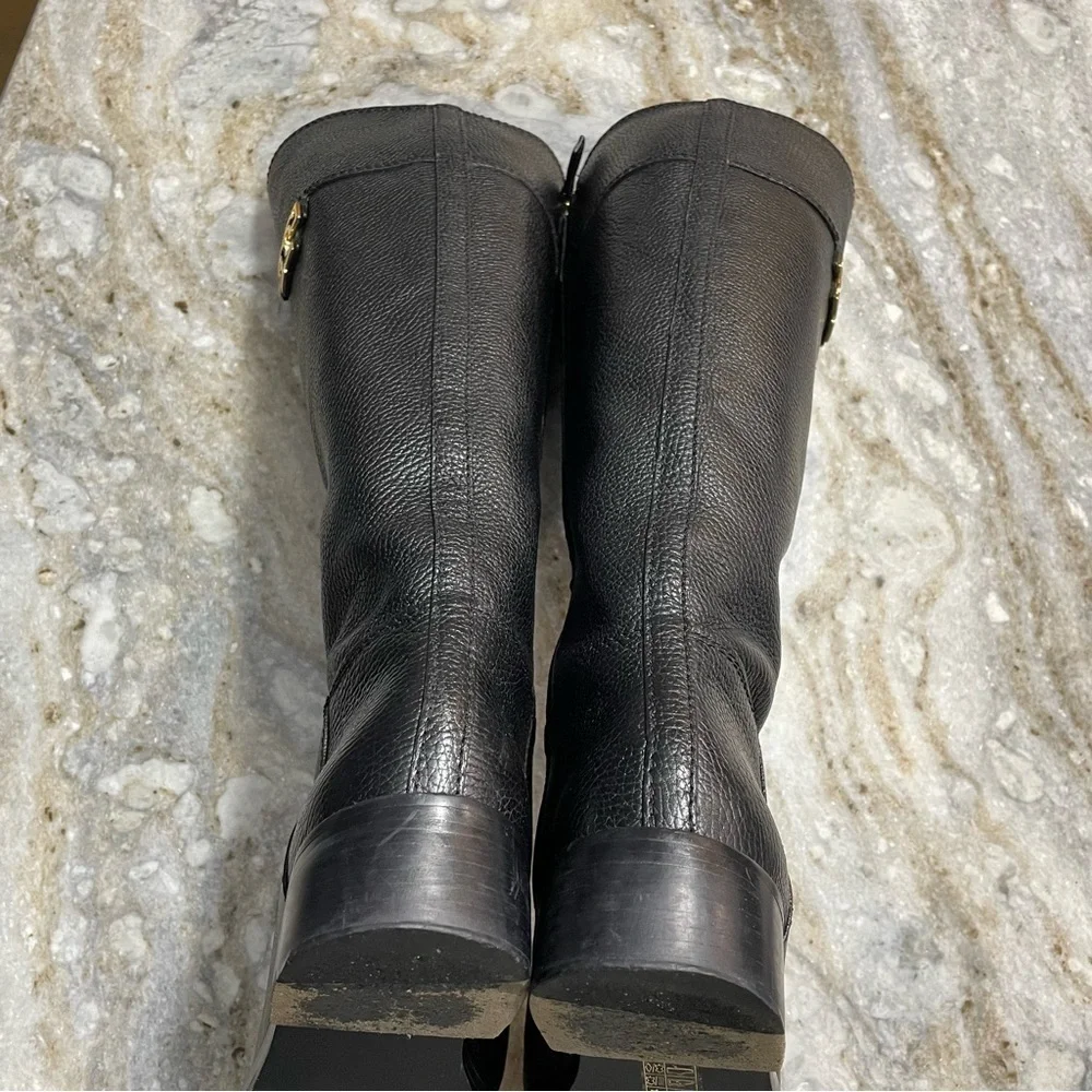 Tory Burch Joanna Riding Boots Pebbled Leather Black Boots Women’s